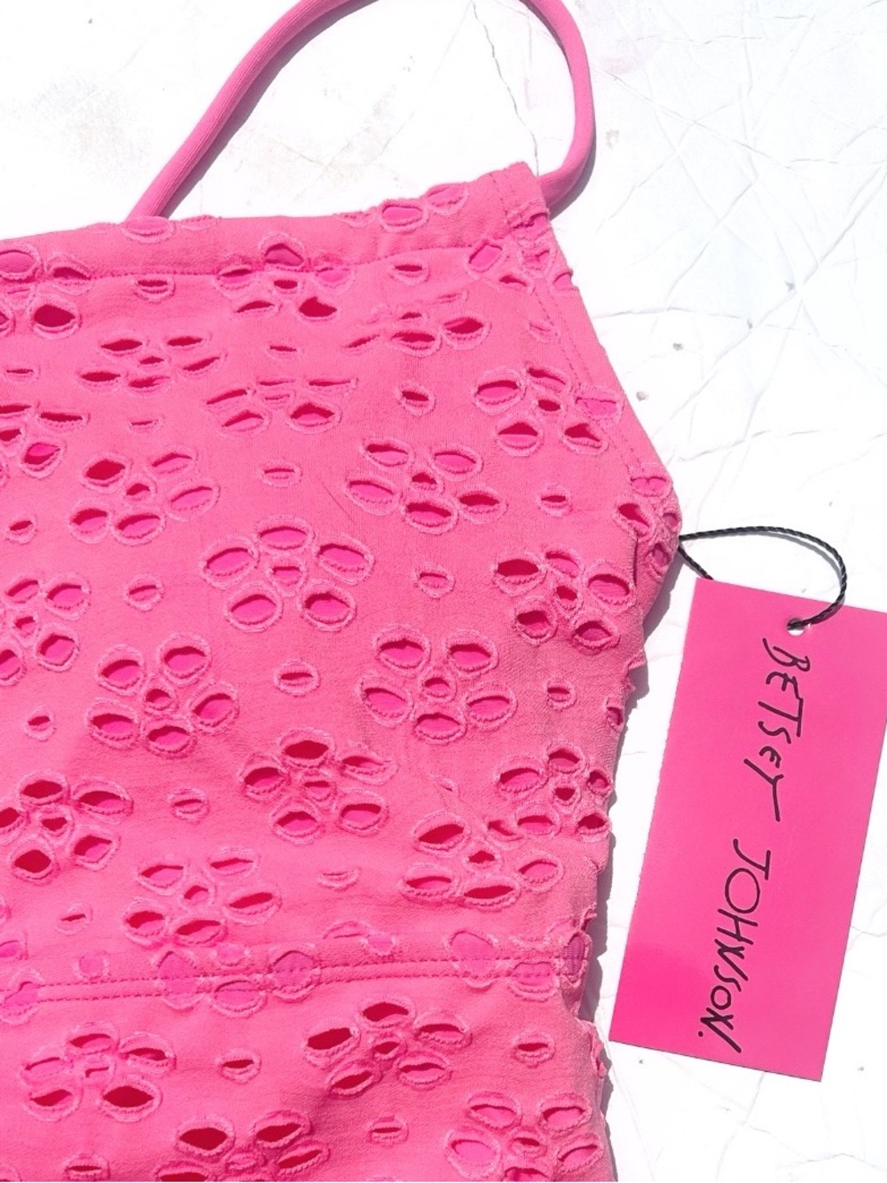 Betsey Johnson Sugar Plum ( pink) Eyelet Cut Out One Piece Swimsuit Size L NWT - Picture 7 of 9